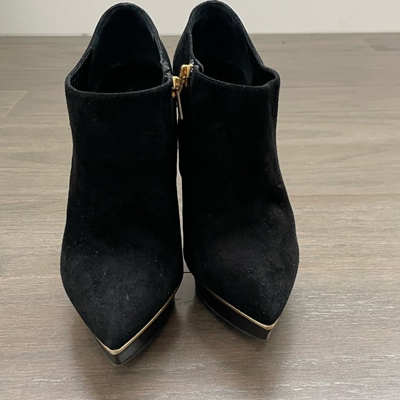 Saint Laurent black suede platform bootie with gold trim, size 35.5 - Picture 2 of 8